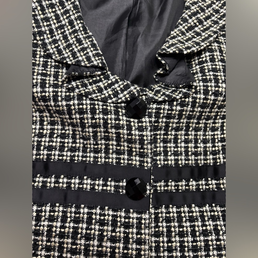 Sandro Tweed Jacket Blazer Size Large 10-12 Black White Ribbon Detail Buttons - Picture 5 of 7